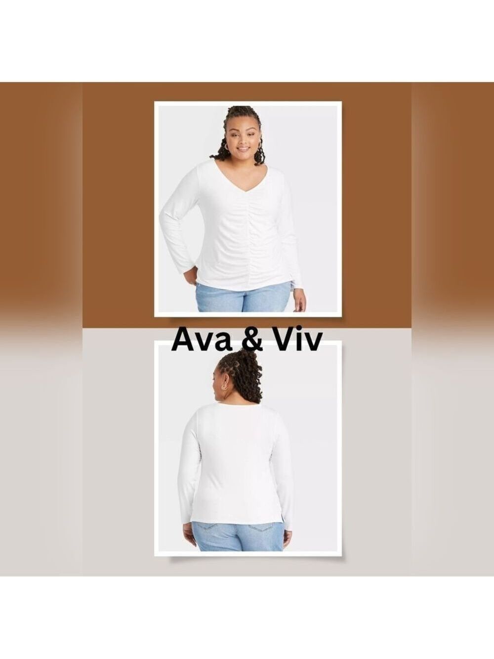 Ava & Viv White V-Neck  Top 1X